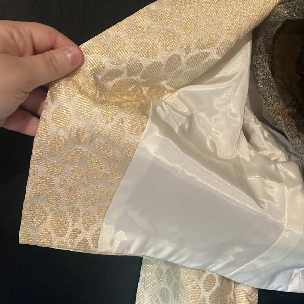 Vintage Handmade Metallic Light Gold Leopard Print Bolero Cropped Jacket - Picture 8 of 10